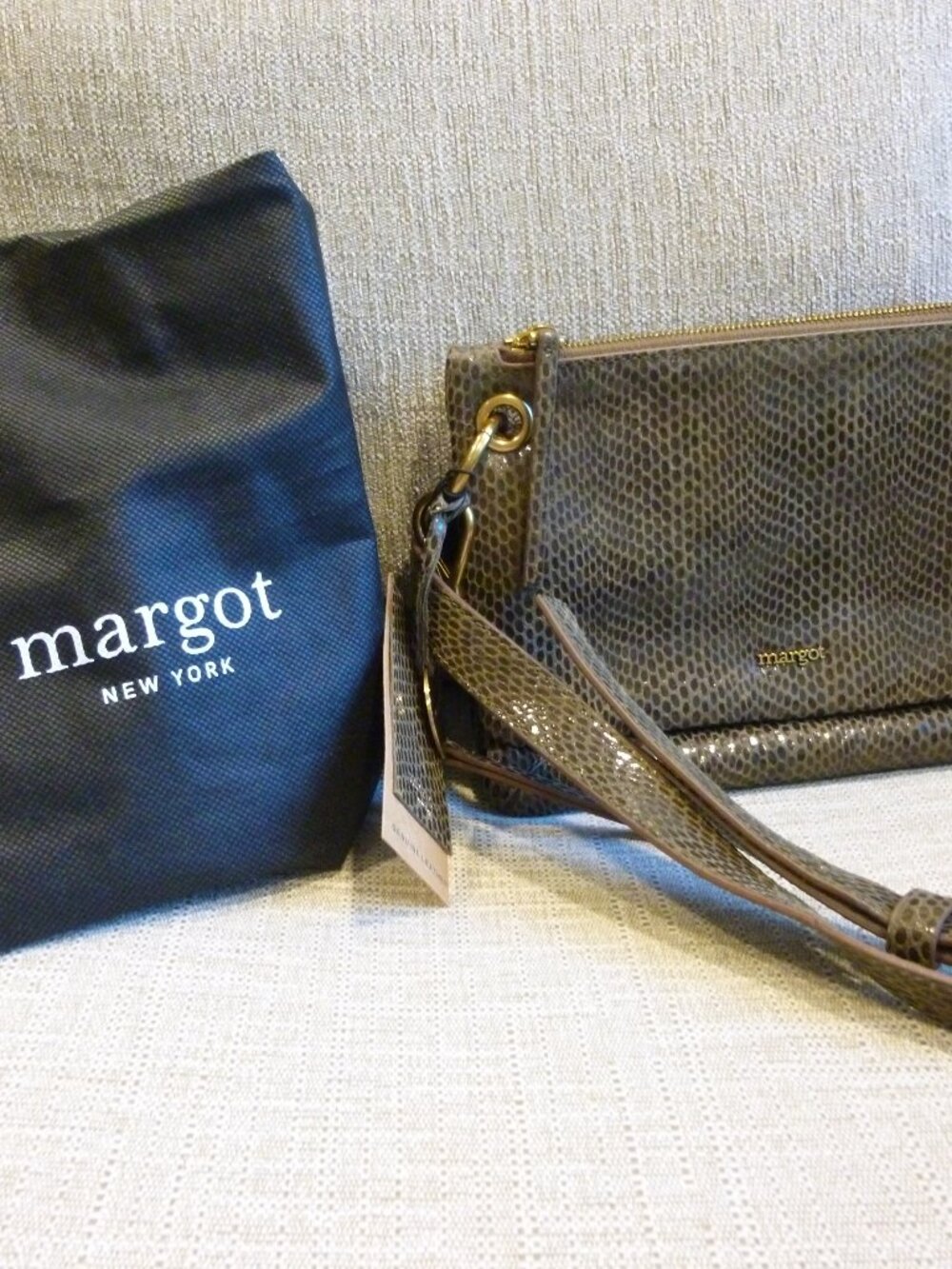 Margot New York Kiera Double Zip Taupe Snakeskin Handbag